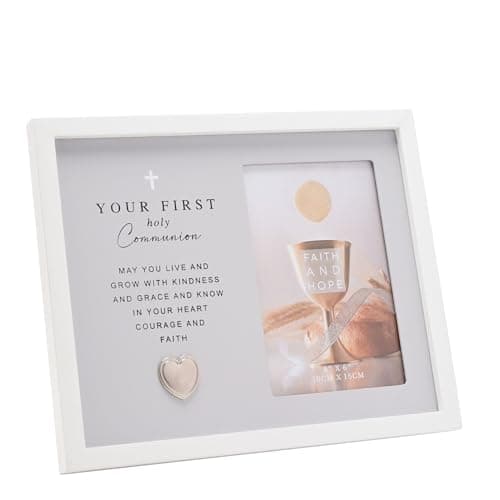 Image of Widdop Faith and Hope Grey Frame First Communion Photo Frame - 4" x 6" - Wooden Material - Religious Commerative Gift Picture Frame