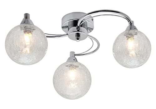 Image of Long Life Lamp Company Modern Chrome 3 Way Ceiling Light Glass Globe Shades, Semi Flush Mount Ceiling Light H3060-F, 3 x G9 5w Included