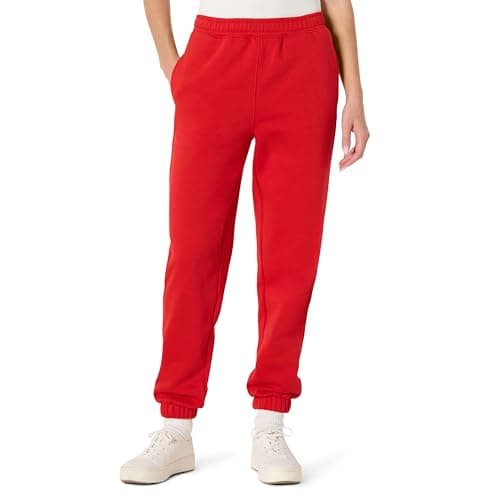 Image of Amazon Essentials x Sofia Grainge Women's High-Waisted Relaxed-Fit Joggers, Red, L
