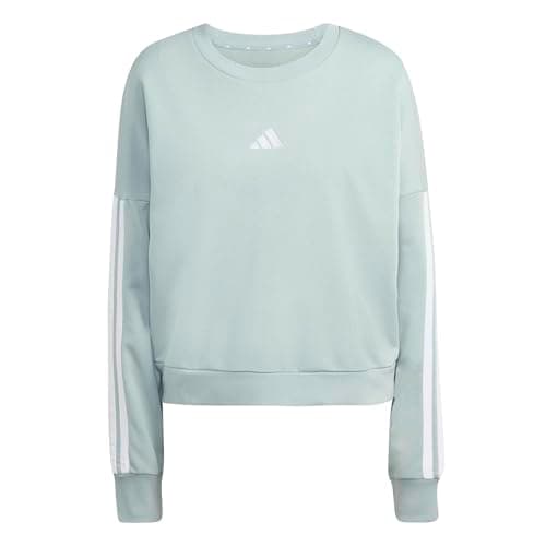 Image of adidas Women's ESSENTIALS 3-STRIPES FRENCH TERRY SWEATSHIRT, Wonder Sage/white, XXL
