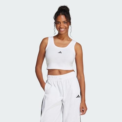 Image of adidas Women's Essentials Small Logo Cotton Lifestyle Tank Shirt, White/Black, M