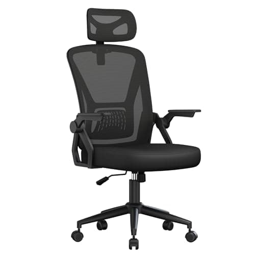 Image of naspaluro Computer Desk Chair with 2D Adjustable Headrest/Flip-up Armrests/Back Support/Metal Claws, Swivel Mesh Ergonomic Office Chairs, Comfy High Study Home Office Chairs, Black Work PC Chairs