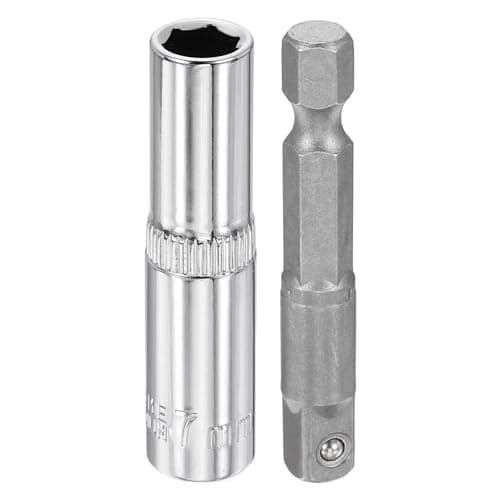 Image of sourcing map Deep 6-Point Impact Socket 1/4" Drive 7mm Metric Socket 50mm (2") Long with 1/4" Hex Shank Adapter, CR-V Steel Socket Adapter Accessory Tool Set Kit for Hex Bolts Nuts