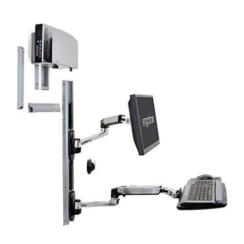 Image of Ergotron LX Wall Mount System - Mounting kit (wall arm, CPU holder, mouse holder, 2 track covers, keyboard arm, 2 cable channels, wrist rest) for LCD display / keyboard / mouse / CPU - polished aluminium - screen size: up to 24" - wall-mountable