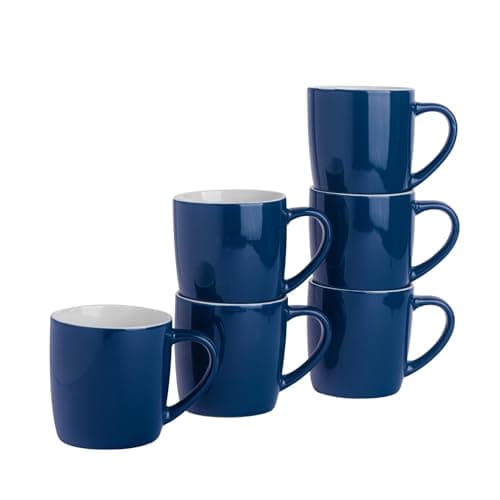 Image of Argon Tableware Coloured Coffee Mugs - Navy - 350ml - Pack of 6 - Gloss Ceramic Stoneware Latte Cappuccino Cups Hot Chocolate Cups Colourful Mug Set with Handle