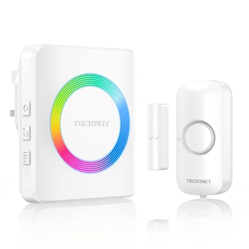 Image of TECKNET Wireless Door Sensor Alarm 1148FT Operating Range, 61 Door Chimes, 5 Adjustable Volume with Mute Mode RGB Flash Magnetic Window and Door Alarm Sensor for Home Store Office