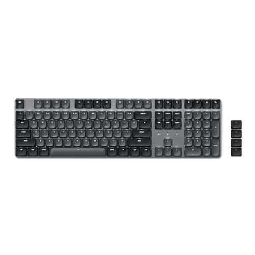 Image of Satechi SM3 Mechanical Keyboard, 108 Keys Full Size with White LED Backlit and Numeric Keypad, Wired and Bluetooth Keyboard for Mac and Windows - Dark Grey/Grey (US-QWERTY Layout)