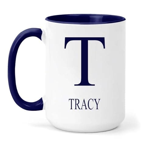 Image of grabmybits Tracy Personalized Initial Mug - Custom Name Ceramic Cup for Tea or Coffee Gift - Navy