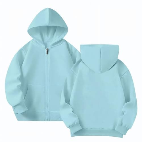 Image of Yufennie Kids Fleece Classic Full Zip Up Hooded Zipper Top for Boys & Girls 11-12 Years Light Blue