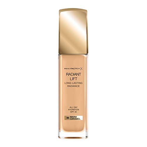 Image of Max Factor Radiant Lift Liquid Pump Medium to Full Coverage Radiant Finish Foundation with SPF30 and Hyaluronic Acid, 085 Caramel, Dark Skin Tone, 30ml