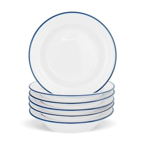 Image of Nicola Spring Farmhouse Soup Plates 9 Inch (22cm) - Set of 6 White Porcelain Rustic Country Cottage Deep Dish Bowls for Soup, Stew & Cereal
