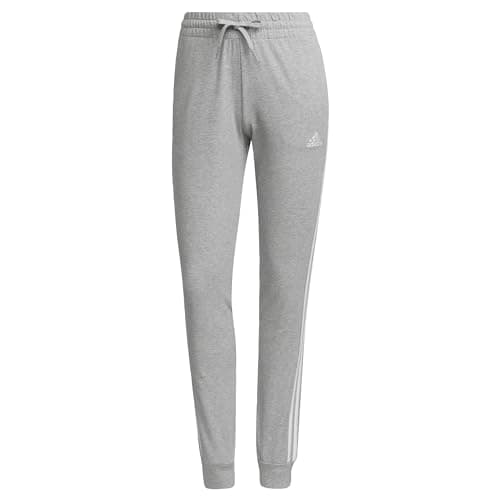 Image of adidas Women's Essentials Single Jersey 3-Stripes Pants, Medium Grey Heather/White, L