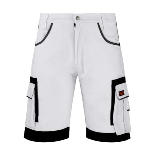 Image of WrightFits Olympain Work Shorts Men – Triple Stitched Decorators Painter Shorts – Combat Mens Cargo Shorts Heavy Duty Workwear – Multi Pockets & Durable (34) White
