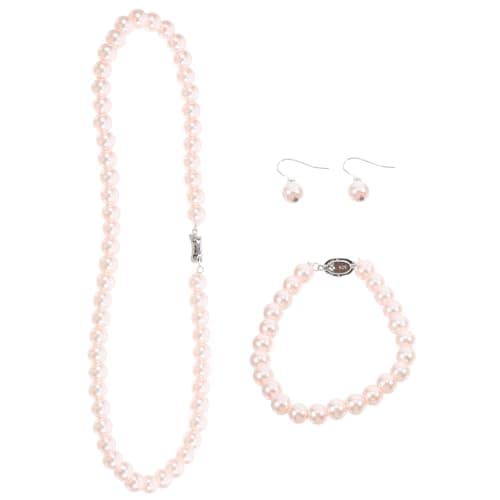 Image of LALADEFIEE Pink Shell Pearl Jewellery Set, Necklace, Bracelet Earrings, Lightweight, Easy to Wear, Decorative for Daily Wear and Parties, Women’S Accessory