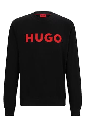 Image of HUGO Mens Dem Contrast-Logo Sweatshirt in Cotton Terry Black
