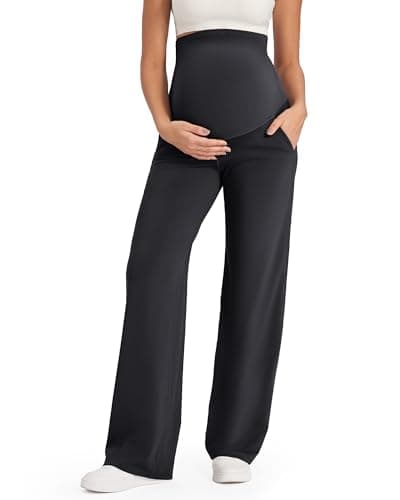 Image of G4Free Maternity Clothes for Women UK Yoga Pants Over Bump Maternity Wide Leg Work Trousers Pregnancy Joggers Black,M