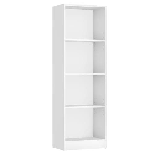 Image of VASAGLE 4-Tier Bookcase with Adjustable Shelves, Kid’s Bookshelf and Storage Unit for Study Home Office, 40 x 24 x 121.5 cm, White LBC104W