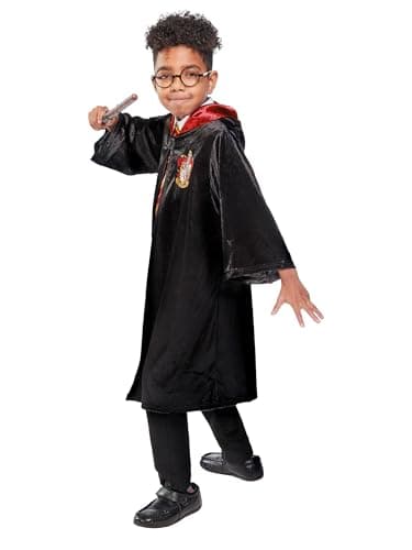 Image of Rubies Official Harry Potter Gryffindor Deluxe Robe for Kids – Hooded Cloak with Crest & Satin Lining for Halloween, Age 9-10 Years
