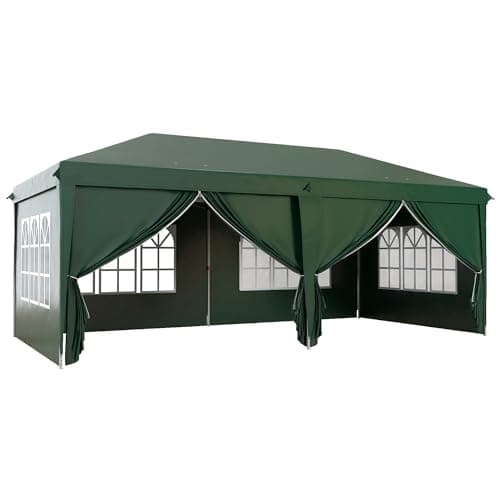 Image of Outsunny 3 x 6 m Garden Pop Up Gazebo, Wedding Party Tent Marquee, Water Resistant Awning Canopy with Sidewalls, Windows, Carry Bag, Green