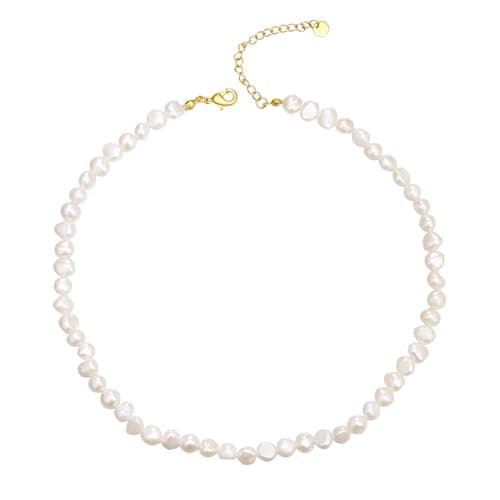 Image of Ever Faith Natural Freshwater Pearl Necklace, 14K Gold Plated Dainty Cream Baroque Pearl Choker Necklaces for Women Summer Beach Formal Jewellery for Holiday