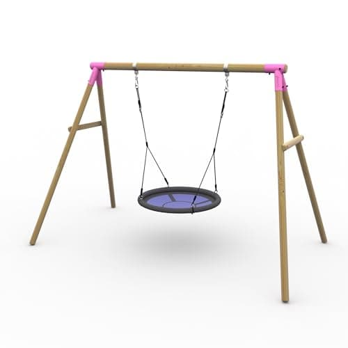 Image of Plum Play Kids Outdoor Wooden Round Pole Swings with Ground Anchors Included - Suitable for up to 50kg per accessory - Up to 5 year Warranty (Nest Pink Spider Monkey)