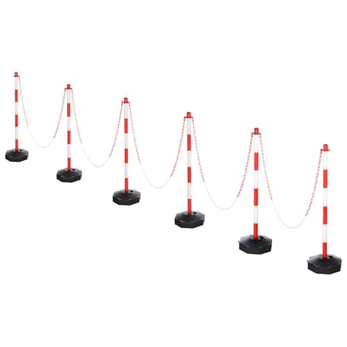 Image of PATIKIL 6Pcs Traffic Delineator Post Barrier with Fillable Base, 5ft Plastic Chain Safety Barriers for Outdoor Indoor Crowd Control Stanchion Construction Parking Lot, Red/White