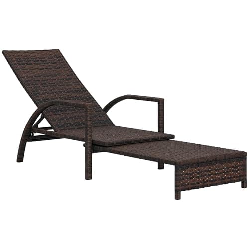 Image of Outsunny PE Rattan Sun Lounger, Garden Lounger with 4-Level Adjustable Backrest, Outdoor Sunbed with Retractable Footrest for Balcony, Beach, Patio, Mixed-brown