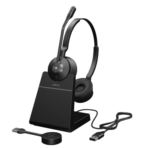Image of Jabra Engage 55 Stereo Wireless Headset with Link 400 USB-A DECT Adapter - Noise-Cancelling Mic, Extensive Range, and Charging Stand - MS Teams certified, works with all other platforms - Black