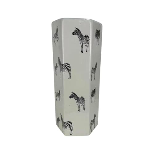 Image of AcaciaHome Hexagonal Ceramic Umbrella Stand – Stylish and Elegant 18” Tall Zebra Safari Design Decorative Vase with Durable Glazed Finish for Home or Office, or Entryways Décor