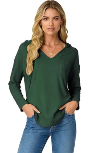 Image of Women's Hoodies Pullover Hooded Sweatshirt for Spring Autumn-Forest Green/XL