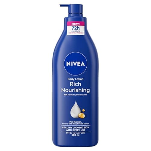 Image of NIVEA Rich Nourishing Body Lotion (400ml), Rich 72H Hydration Moisturiser for Dry Skin Made with Deep Moisture Serum and Almond Oil, Intensive Hydration Body Lotion
