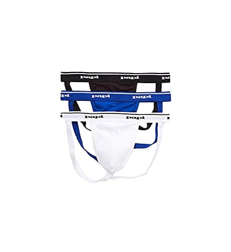Image of Papi Men's 3-pack Cotton Jockstrap Thong Underwear, Black/White/Blue, M UK