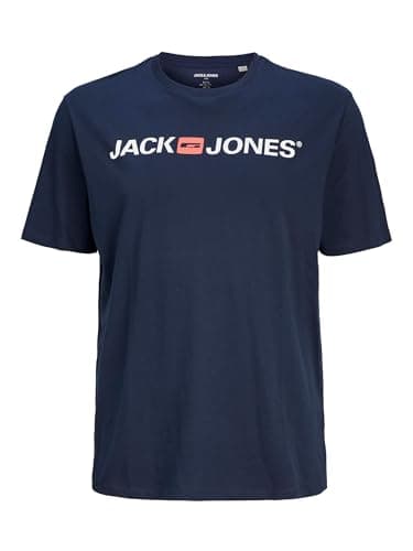 Image of JACK & JONES Men's T-Shirt, King Size Short Sleeve Crew Neck Cotton Tee - Big & Tall Premium Quality Designer Top for Men - Comfort Fit (L-6XL) Navy