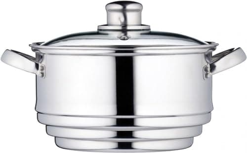 Image of KitchenCraft Food Steamer 3 Tier, Universal 3 Tier Steamer Insert in Gift Box, Stainless Steel, Fits 16, 18 and 2 cm Pans, Silver