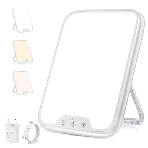 Image of VTHW Sad Lamp, 10000LUX Light Therapy Lamp for Depression LED UV Free Spectrum, Daylight Light with Memory Function & 4 Timers, 3 Colors Temperature, Stepless Brightness for Home/Office