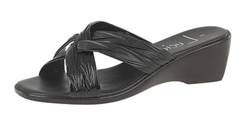 Image of Ladies Mule Wedge Heel Sandals Casual or Evening Black Matt/Patent Size 3