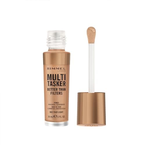 Image of Rimmel Multi Tasker Better Than Filters, 002 Fair Light, 3 in 1 Face Primer, Glow Booster and Highlighter, Flawless Finish, Infused with Vitamin C and E, Maxi Soft Applicator, Vegan, 30ml