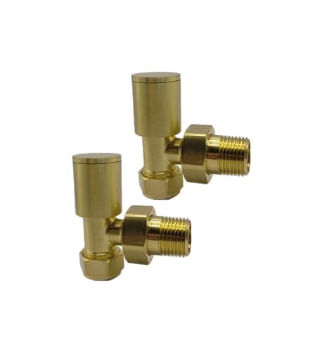 Image of Greened House Alton Brushed Brass/Gold Angled Towel Rail Valves 1/2" /15mm Radiator valves