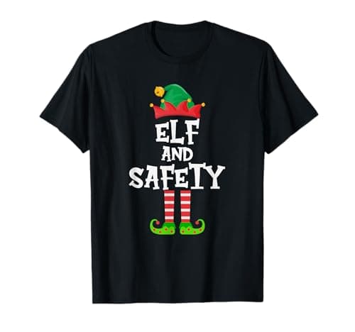 Image of The Elf's Wardrobe - Elf and Safety Unisex-Adults Black Cotton Short Sleeve Christmas T-Shirt