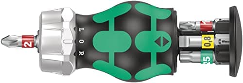 Image of Wera 05008883001 Kraftform Kompakt Stubby Magazine RA 1, Stubby Ratchet Screwdriver with Bit Magazine, 6 Pieces