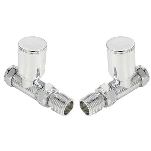 Image of VANCOCO 2Pcs Chrome Straight 1/2"×15mm Towel Rail Valves, Round Head Manual Radiator Valves Compression Connection Pair for Central Heating Modern Bathroom
