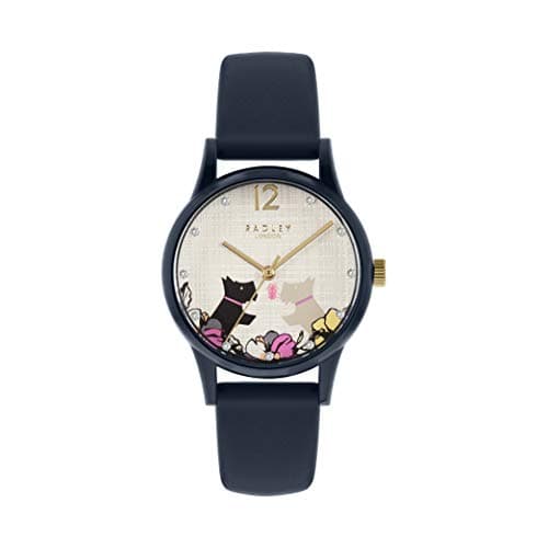 Image of RADLEY Say It with Flowers Ladies Navy Silicone Strap Floral Kissing Dogs Watch RY2983