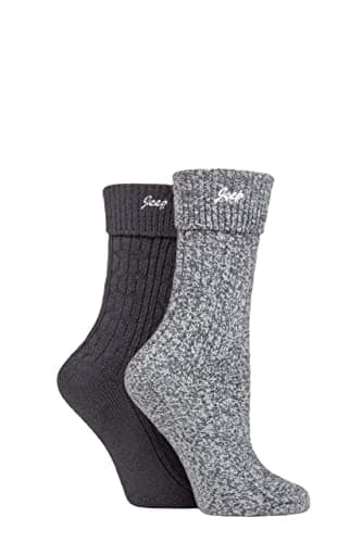 Image of Jeep Ladies Super Soft Turn Over Top Polyester Boot Socks Pack of 2 Charcoal/Slate 4-8