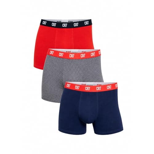 Image of CR7 Cristiano Ronaldo Men's 3 Pack Basic Organic Trunks Boxer Briefs, Red, Navy, Grey, S
