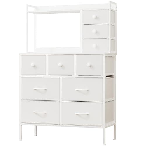Image of Mintnook White Chest of Drawers Bedroom, 10 Drawers Cabinet Large Capacity Chest, 80cm Wide Dressing Table, Multi-Purpose Fabric Dresser, Storage Organizer Unit, 80×35×120.5 cm