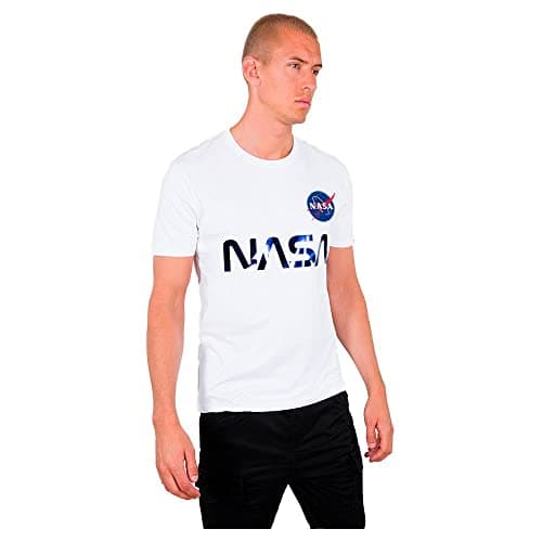 Image of Alpha Industries NASA Reflective T Shirt for Men White/Blue