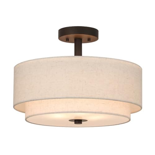 Image of XiNBEi Ceiling Light, 3-Light E27 Semi Flush Lighting with 2 Tier Drum Linen Shade, Modern 40cm Small Chandelier Ceiling Lights for Living Room Bedroom Hallway & Kitchen NL-SF1289-DB