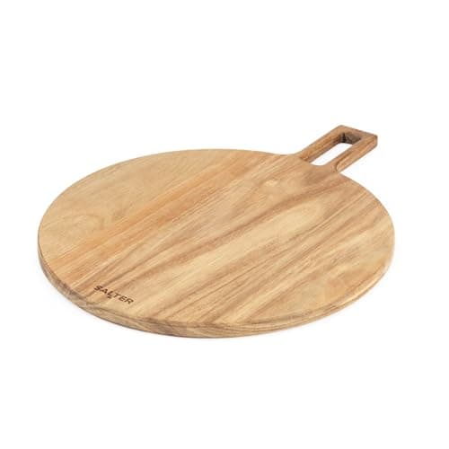 Image of Salter BW13692EU7 Toronto Pizza Board – Acacia Wood Pizza Cutting Board with Paddle Handle, Round Serving Charcuterie & Grazing Board, FSC®- Certified Wood, Easy Hanging Loop Storage, Easy Wipe Clean