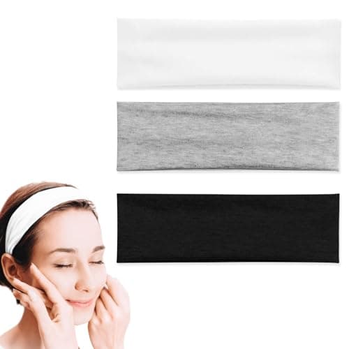 Image of 3 PCS Headbands Suitable for Both Men and Women, Soft Fabric Headband, Elastic Hair Bands Suitable for Makeup,Running, and Sports, Breathable and Sweat Wicking (Black+Grey+White)