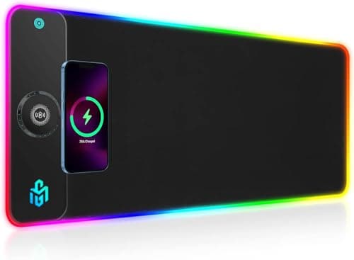 Image of GIM Wireless Charging RGB Gaming Mouse Pad 15W, LED Mouse Mat 800x300x4MM, 10 Light Modes Extra Large Mousepad Non-Slip Rubber Base Computer Keyboard Mat for Gaming (Magnetism-Black)